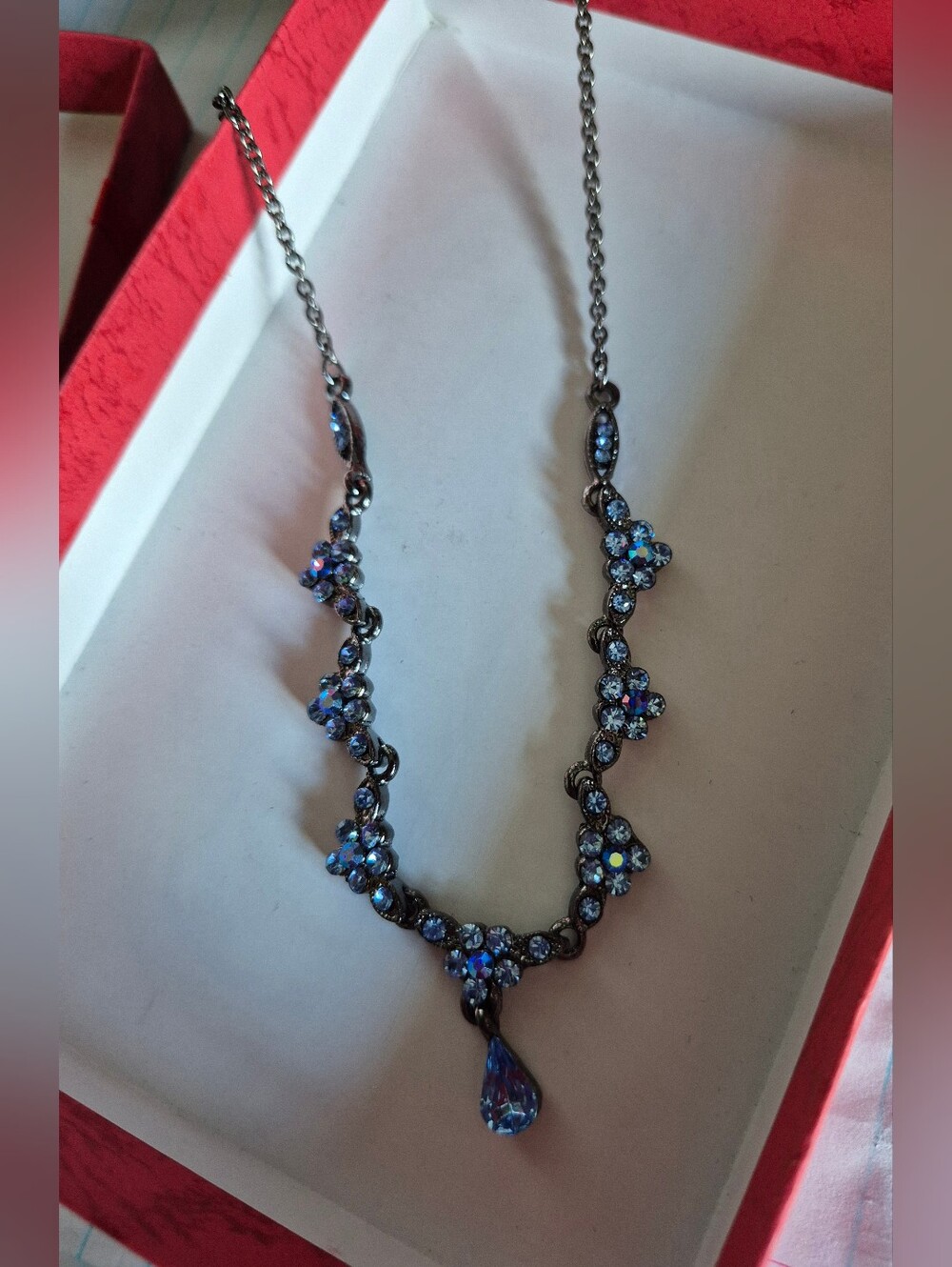 Never Worn, Blue Crystal Floral Necklace, Earrings And Bracelet - Women Jewelry